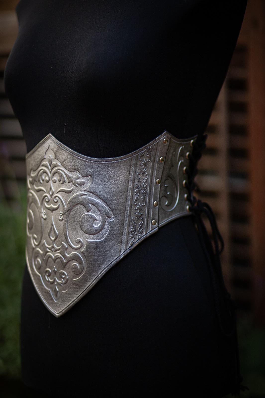 Silver Metallic Lacing Corset Statement Belt Chainmail Corset Belt - Lace Up Fantasy Waist Chain Handmade  main image 2