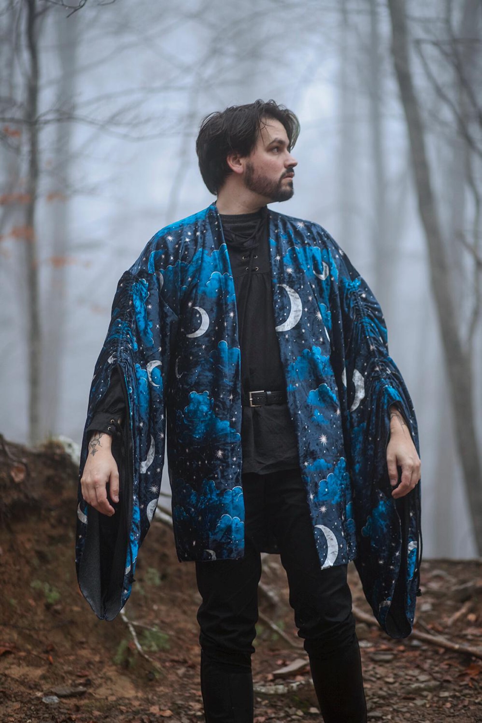 Celestial Robe, Whimsigoth Fashion Kimono, Moon Stars Vintage Velvet ...