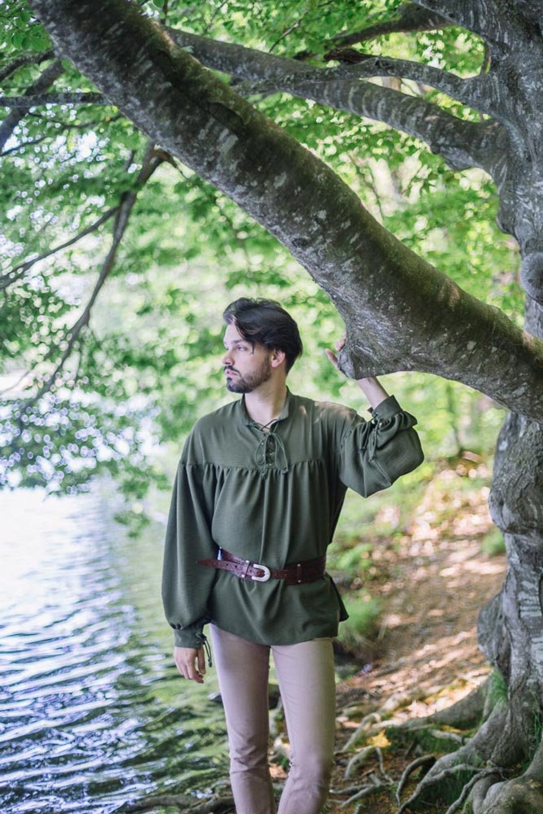 Camisa renacentista para hombre, disfraz de pirata verde, manga de obispo -  Etsy México, image size:1080x1619