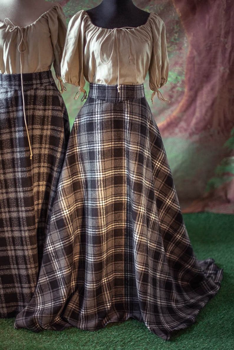 Tartan Skirt in dark grey Outlander inspired historical scottish Edwardian tartan maxi skirt Black & Grey & White