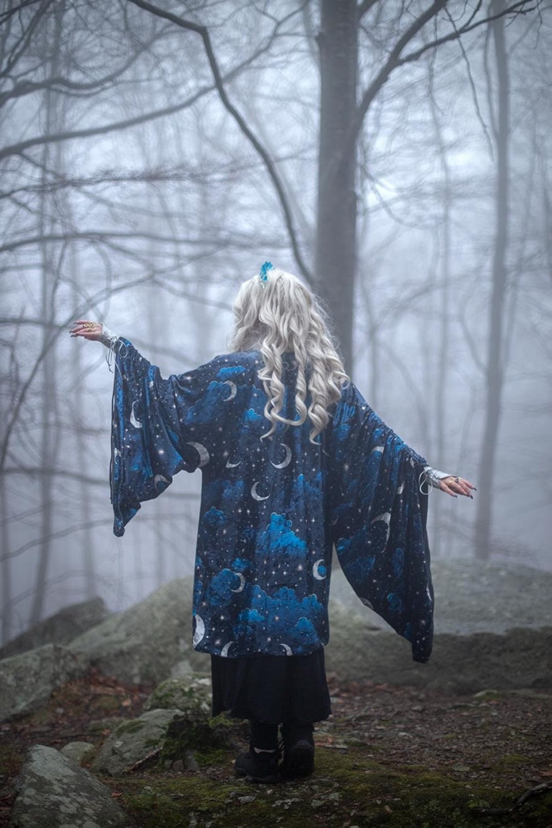 Celestial Robe, Whimsigoth Fashion Kimono, Moon Stars Vintage Velvet ...
