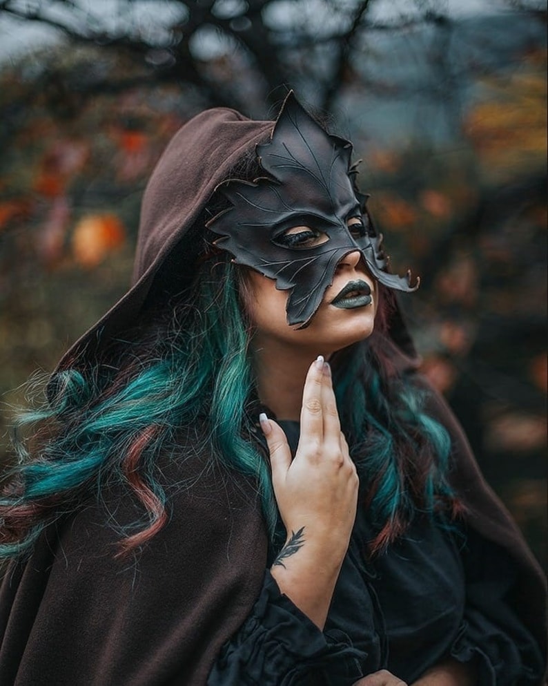 Máscara de cuero Druida Hoja Arce otoño natural wiccan mascarada Hombre Verde imagen 4