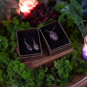 Pinecone set Flower Earrings, Resin Flower Earrings, Silver, Resin Jewelry, Natural Jewelry, mum gift image 1