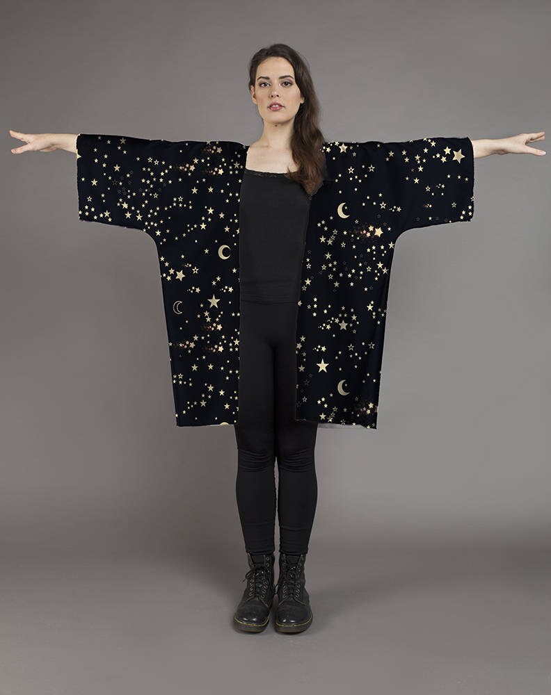 Astrology Star Kimono Robe, Silky Celestial Cardigan - Etsy