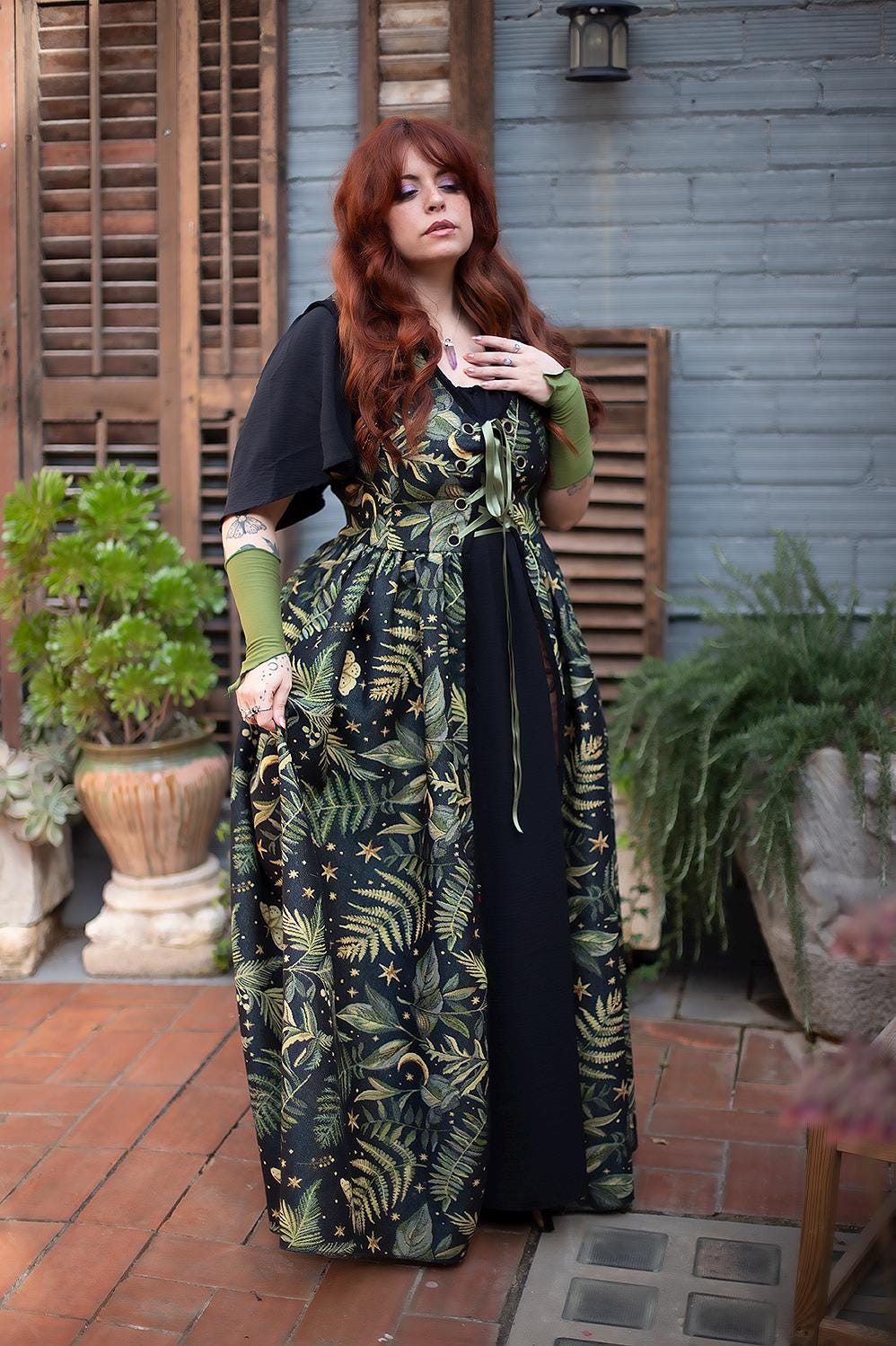 green mushroom dress Thorn & Fable Mushroom Green Color-Block Midi Cami Dress