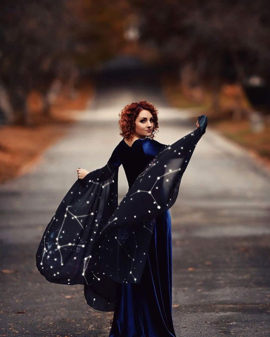 Blue Velvet Elven Dress, Celestial Constellation Gown