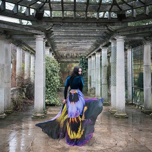 Flower cape floral cloak Pansy scarf shawl purple and yellow poncho convertible skirt image 10