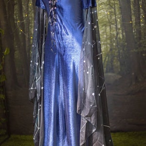 Medieval Fantasy Dress Blue Velvet Celestial Elven Gown Preraphaelite Dress constellations , Medieval, Pre Raphaelite, Gothic image 4