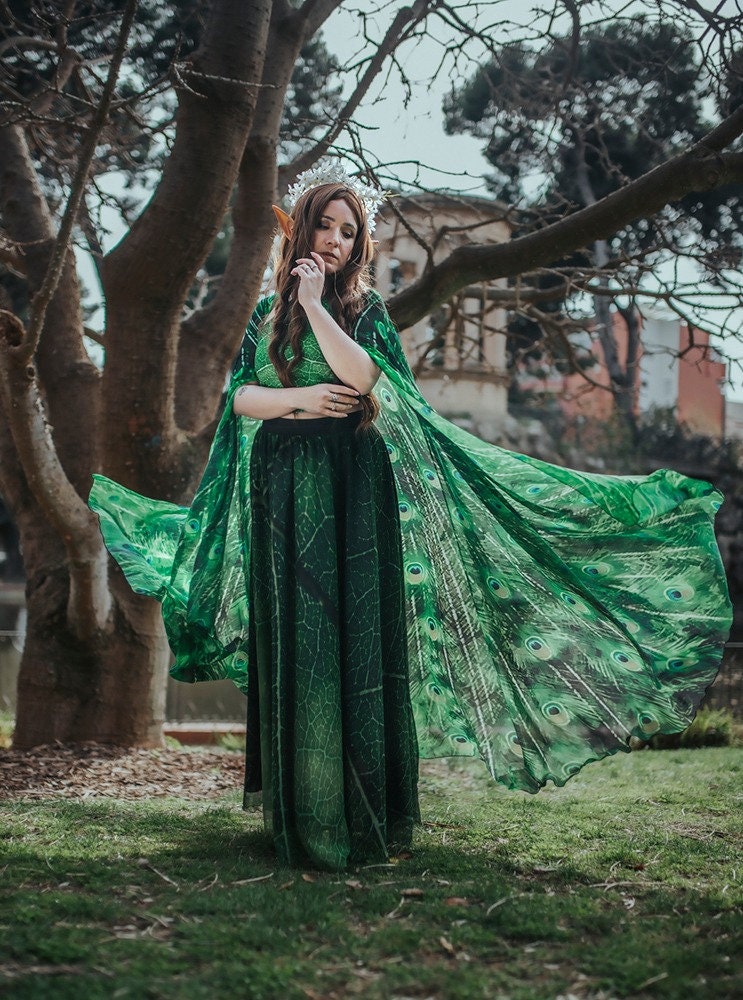 スカート fotus Long skirt Green Leaf Maxi Skirt, Long Skirt Fairy Fantasy, Dark
