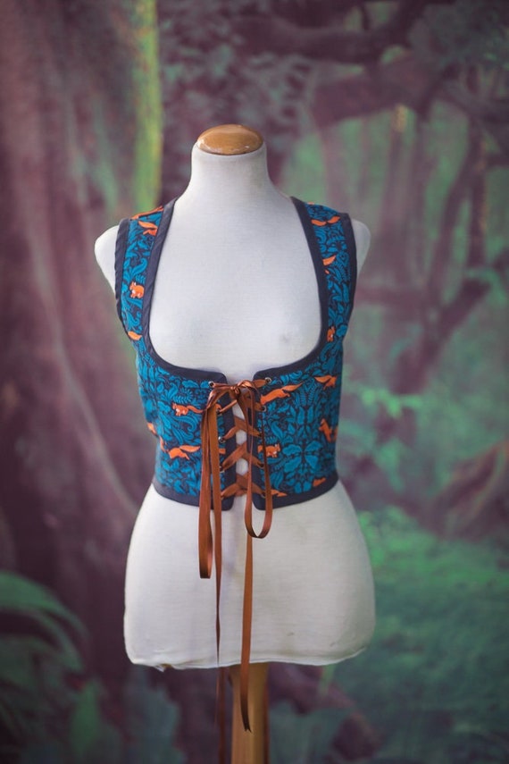 Squirrel Bodice, William Morris Style Corset, Cottagecore Vest