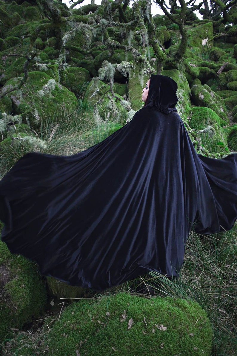 Black Cape stretch Velvet Costume Cape Fairytale Fantasy Cloak druid witch wicca medieval image 8