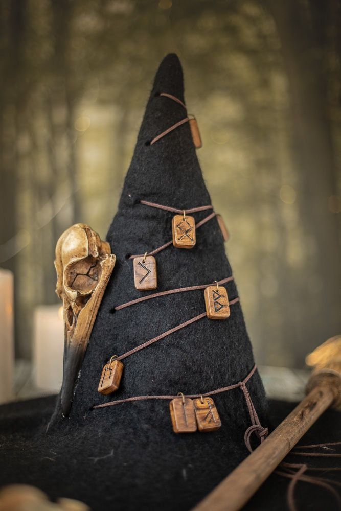 Witch Hat Wizard Magic Hat With Raven Skull and Runes  display picture 1