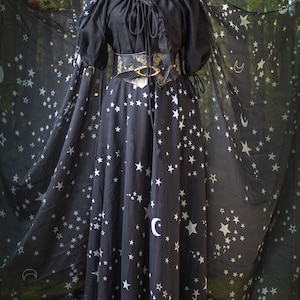 Stars & Moons Print Maxi Skirt Whimsigoth , Long Skirt Fairy Fantasy, Dark, Celestial Fashion Gothic, Black, stars, costume dance boho image 10