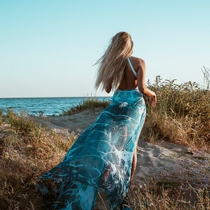 Cape Ocean Waves Over Skirt Marine Theme Large Scarf Bohemian Clothing ...