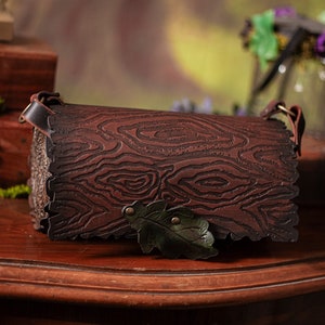 Log bag wood and leather nature form Druid witch inspired handbag shoulder bag goblincore cottagecore image 3