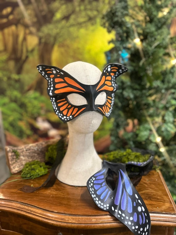 Monarch Butterfly Leather Mask, Fantasy Mask, Handmade Cosplay Mask, Masquerade Mask, Fairy Festival Costume, Renaissance LARP Accessory