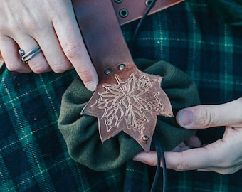 Riñonera de piel de hoja, estilo medieval renacentista