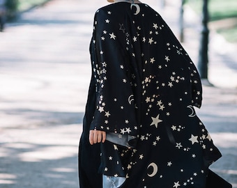 Astrology Star Kimono Robe, Silky Celestial Cardigan