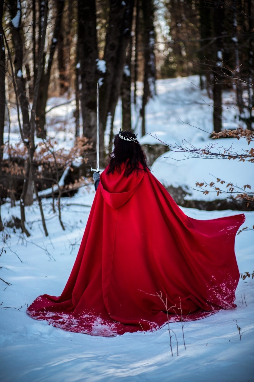 Red Vegan Wool Cloth Cape Hooded Cloak Riding Hood Cloak With