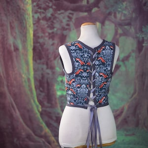 Fox bodice, William Morris style Renaissance corset flowers cottagecore style corset vest, Wench regency steampunk image 7