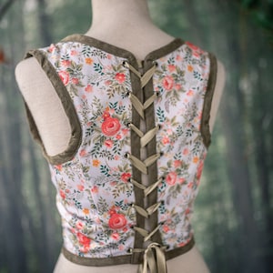 Hobbit bodice, Renaissance corset flowers cottagecore style corset vest, Wench regency steampunk image 2