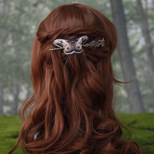 Emperor Moth Hair Barrette in Vegan Leather Autumn design whimsical accessory head piece woodland cottagecore image 4