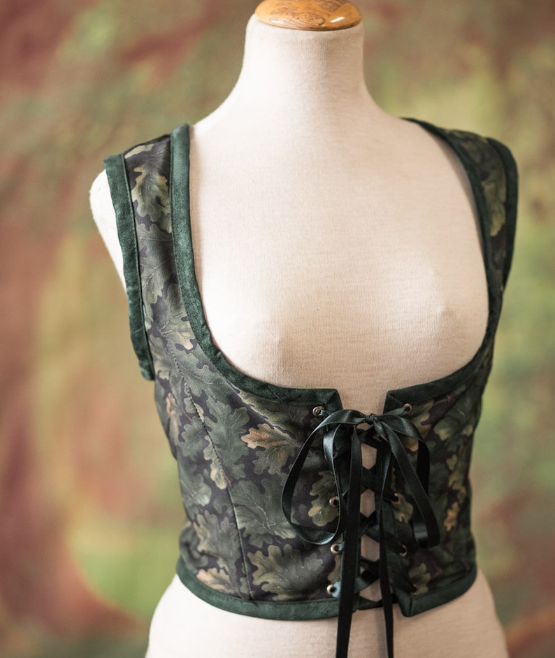 Renaissance bodice, Oak leaves cottagecore style corset vest, Druid dnd Wench regency steampunk imagem 4