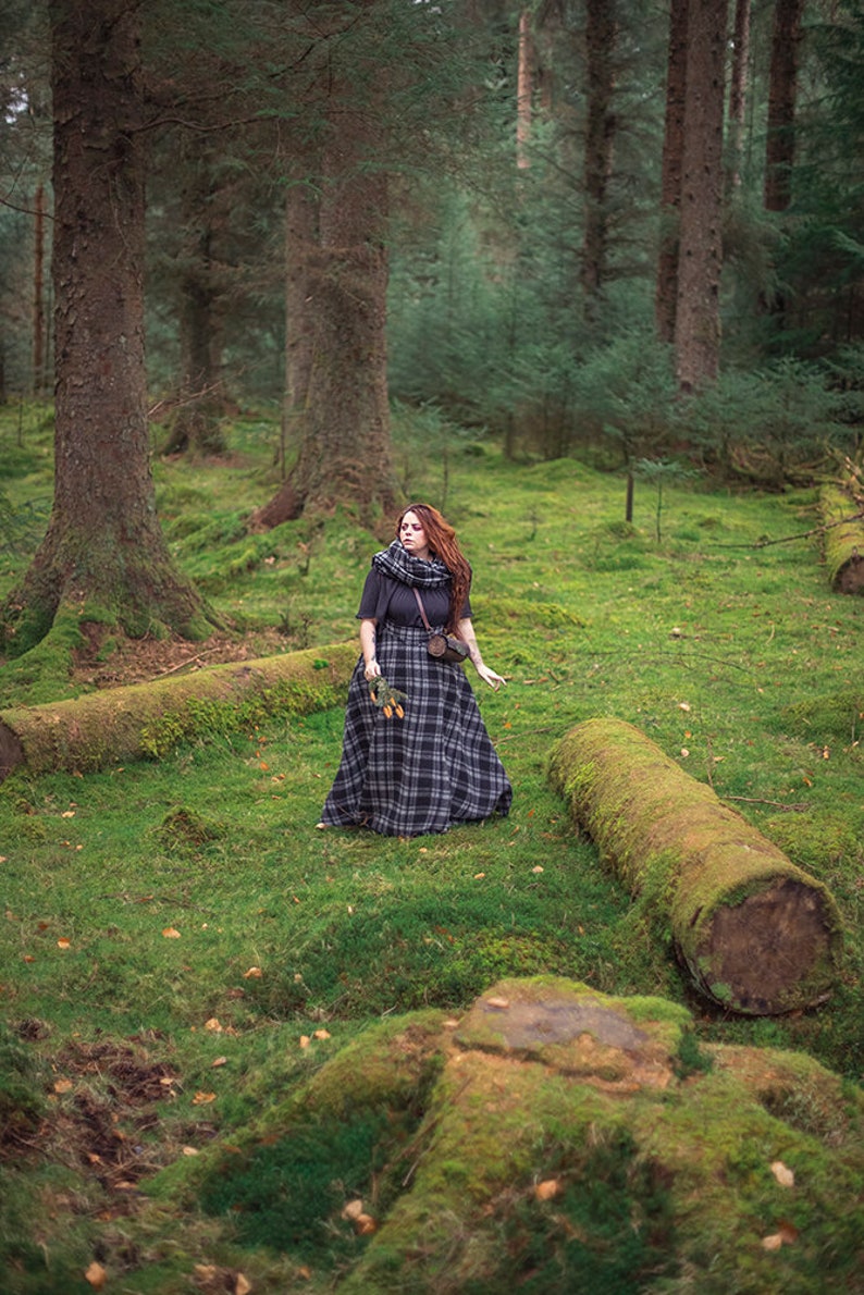 Tartan Skirt in dark grey Outlander inspired historical scottish Edwardian tartan maxi skirt image 6