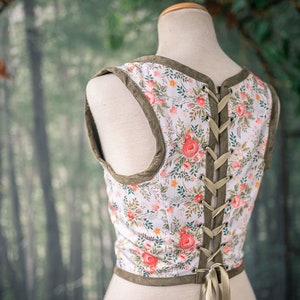 Hobbit bodice, Renaissance corset flowers cottagecore style corset vest, Wench regency steampunk image 4