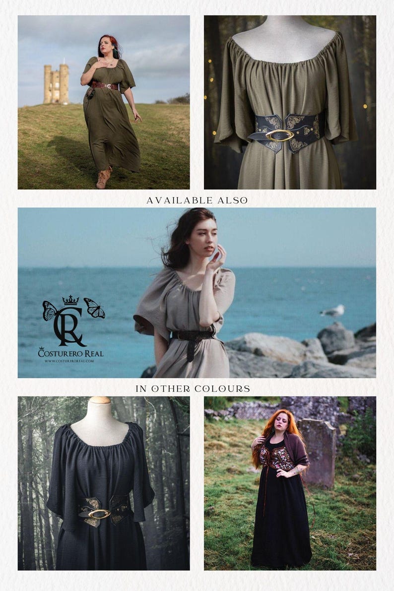 Grünes Caqui Chemise Kleid - Renaissance Bauernkostüm, Cosplay Bild 2