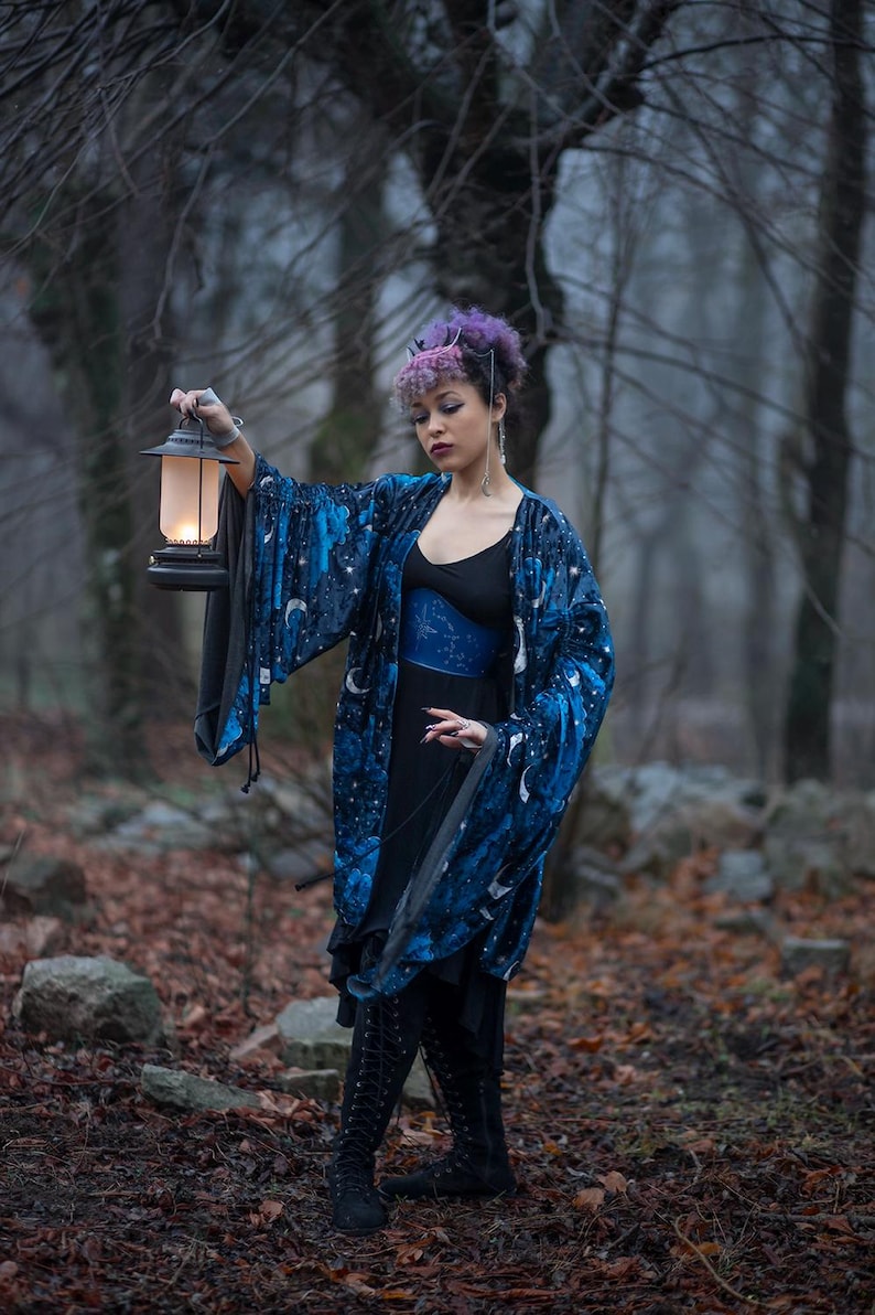 Celestial Robe, Whimsigoth Fashion Kimono, Moon Stars Vintage Velvet ...