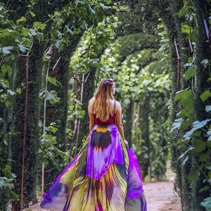 Flower cape floral cloak Pansy scarf shawl purple and yellow poncho convertible skirt image 4