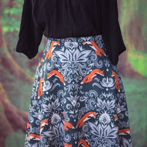 Fox Skirt in William Morris style Cottage Forest lover inspired skater skirt image 8