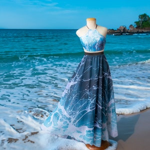 Ocean Waves Maxi Skirt, Mermaidcore Fashion Long Skirt Fairy Fantasy ...