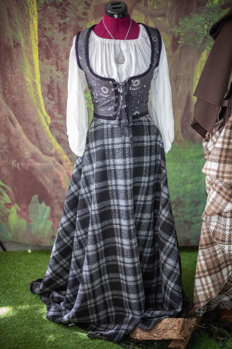 Tartan Skirt in dark grey Outlander inspired historical scottish Edwardian tartan maxi skirt image 8