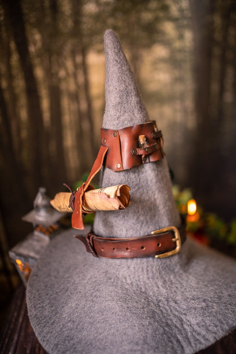 Alchemist witch hat adventurer larp magician forest wizard hat felted hat wool Halloween costume witch costume larp hat image 9