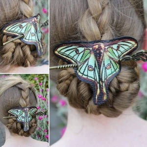 Moth Spanish Luna Hair Barrette in Vegan Leather Autumn whimsical accessory head piece woodland cottagecore