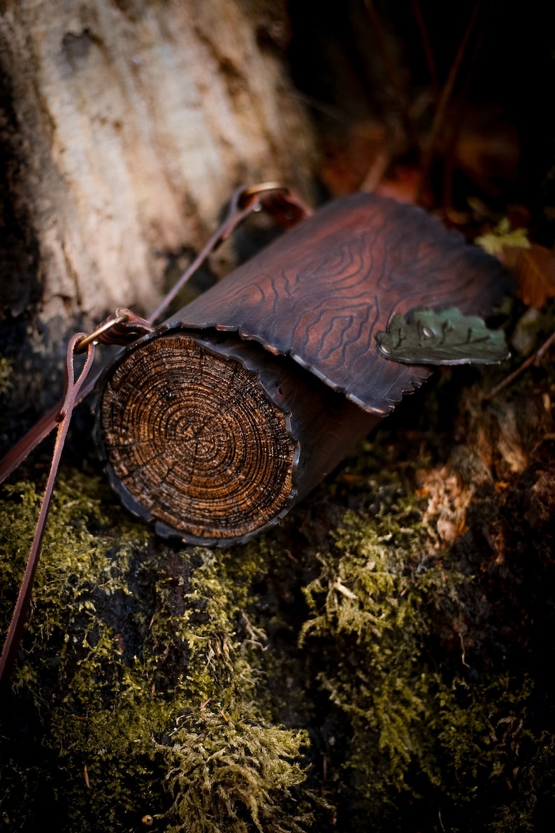 Log bag wood and leather nature form Druid witch inspired handbag shoulder bag goblincore cottagecore image 5