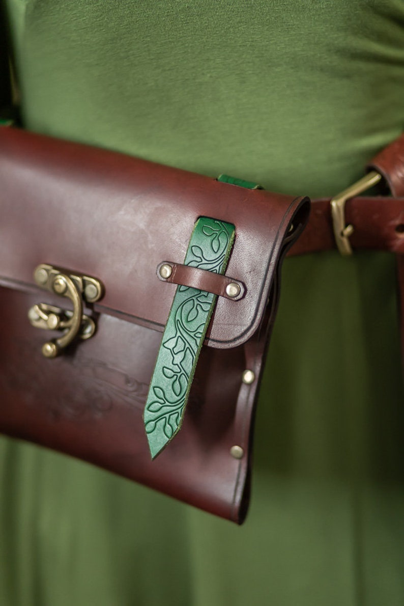 Leather belt bag Medieval pouch hip bag for LARP Elven Druid Steampunk druid accessories ren faire image 3
