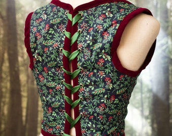 Christmas bodice, mistletoe Renaissance corset snowflake cottagecore style  corset vest, Wench regency Pirate