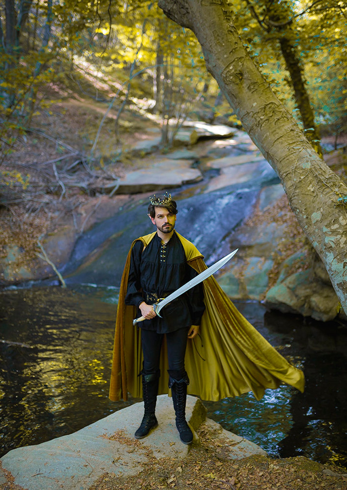 Long Ivory Crushed Velvet Medieval Cape