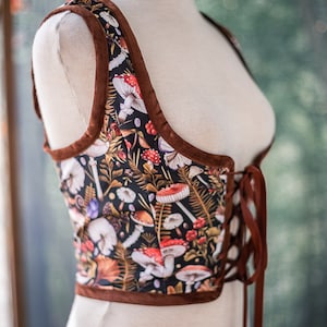 Renaissance bodice, Mushrooms corset cottagecore style corset vest, Wench regency Fairy Fair