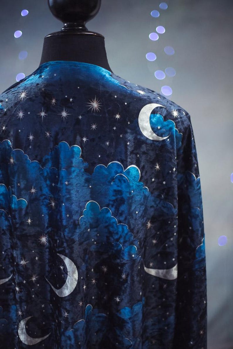 Celestial Robe, Whimsigoth Fashion Kimono, Moon Stars Vintage Velvet ...