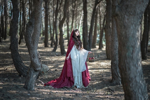 Bridal Red Cloak Burgundy Damasc With Hood Long Hooded Cape - Etsy