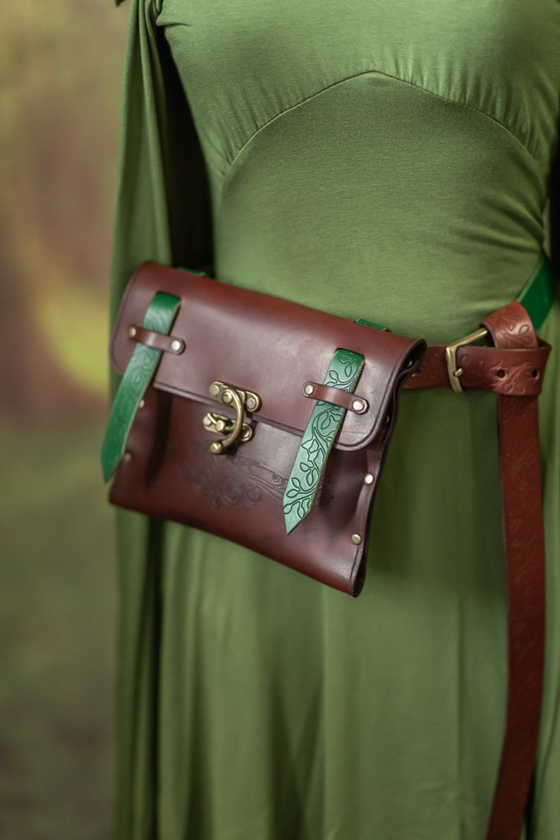 Leather belt bag Medieval pouch hip bag for LARP Elven Druid Steampunk druid accessories ren faire image 6