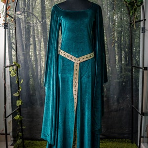 Green Elven Medieval Dress Velvet Preraphaelite Ren Fair Elf Costume ...