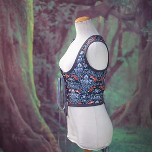 Fox bodice, William Morris style Renaissance corset flowers cottagecore style corset vest, Wench regency steampunk image 6