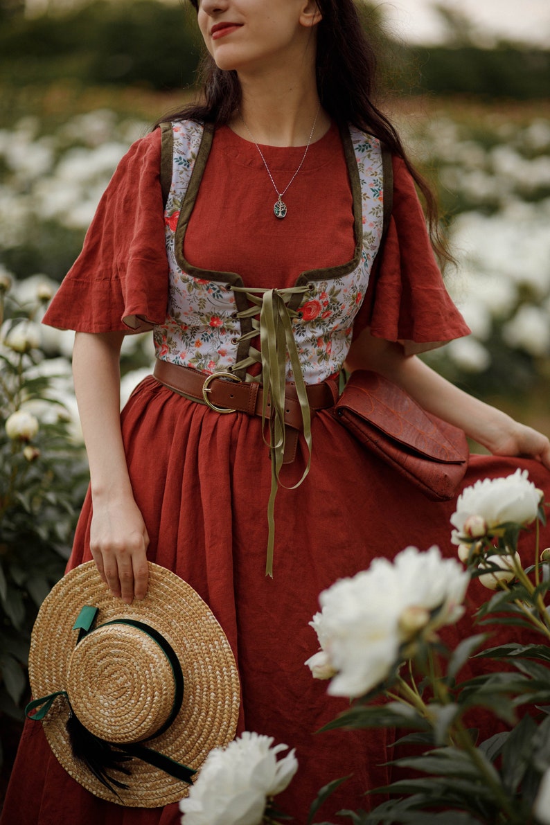 Hobbit bodice, Renaissance corset flowers cottagecore style corset vest, Wench regency steampunk image 6