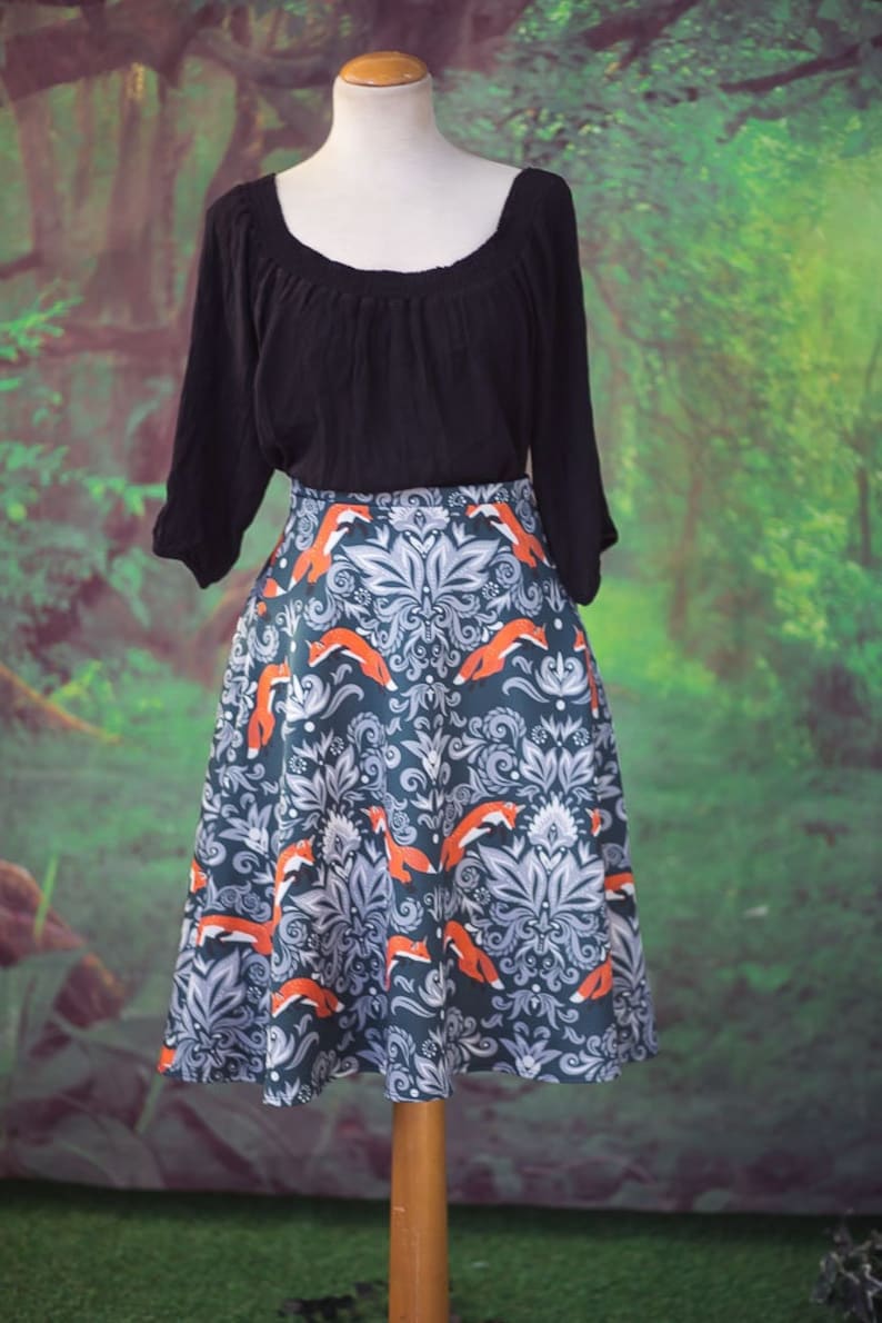 Fox Skirt in William Morris style Cottage Forest lover inspired skater skirt image 1