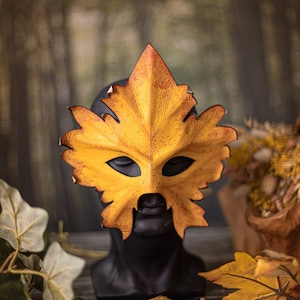 Leather Mask Druid Leaf Maple autumn natural wiccan masquerade Green Man image 2